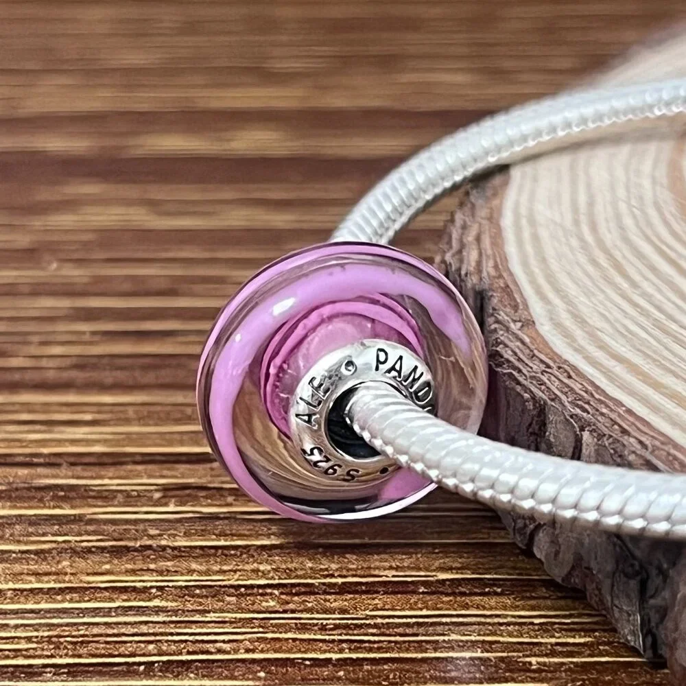 Pandora Pink Ribbon Charm Murano Glass Charm - Picture 2 of 5